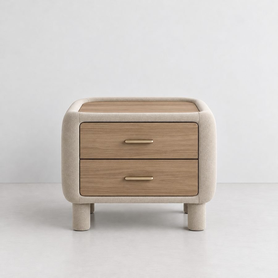 Walnut bedside table with two drawers