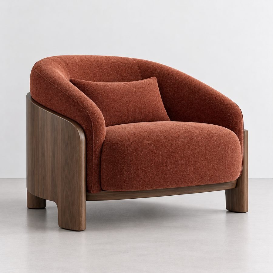 Rust velvet lounge chair