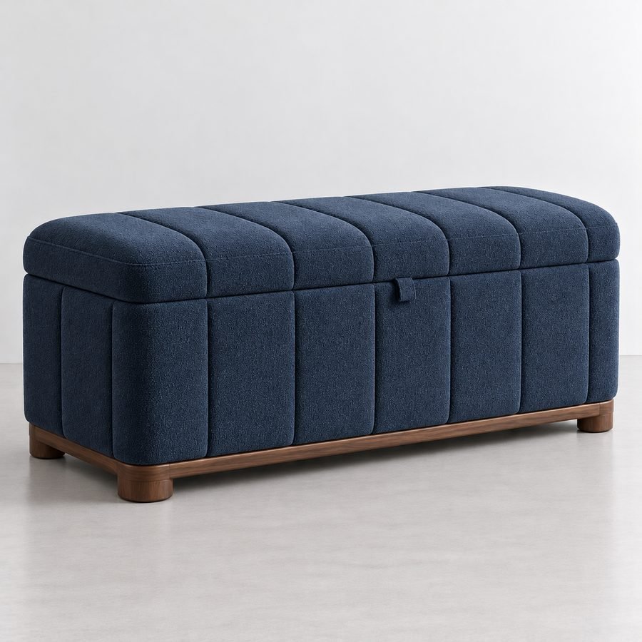 Navy velvet storage ottoman