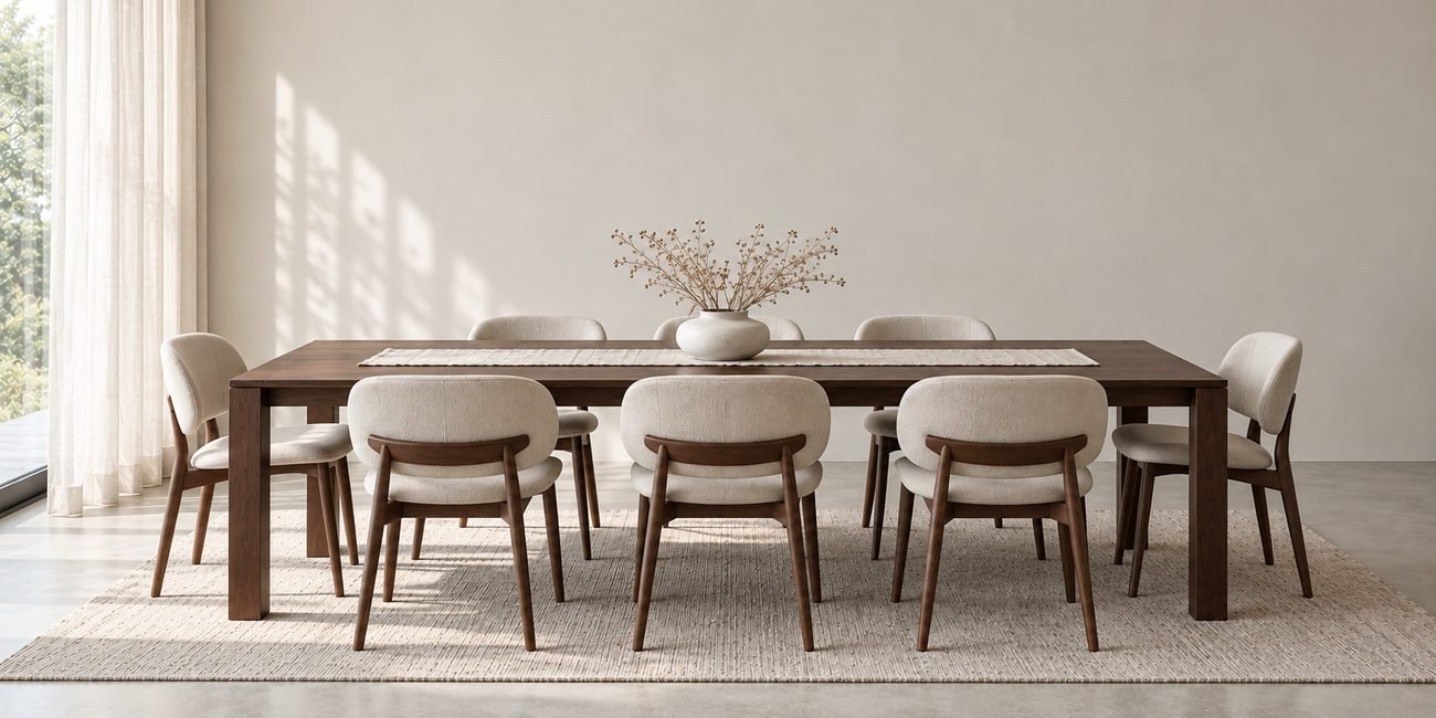 Dining area with a wooden table and six chairs